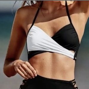 Super sexy black and white pink swim suit top